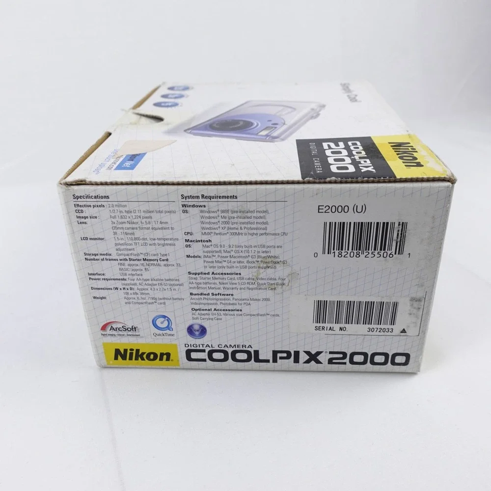 Nikon CoolPix E2000 2.0 Megapixel Digital Camera w/Memory Card Tested CIB